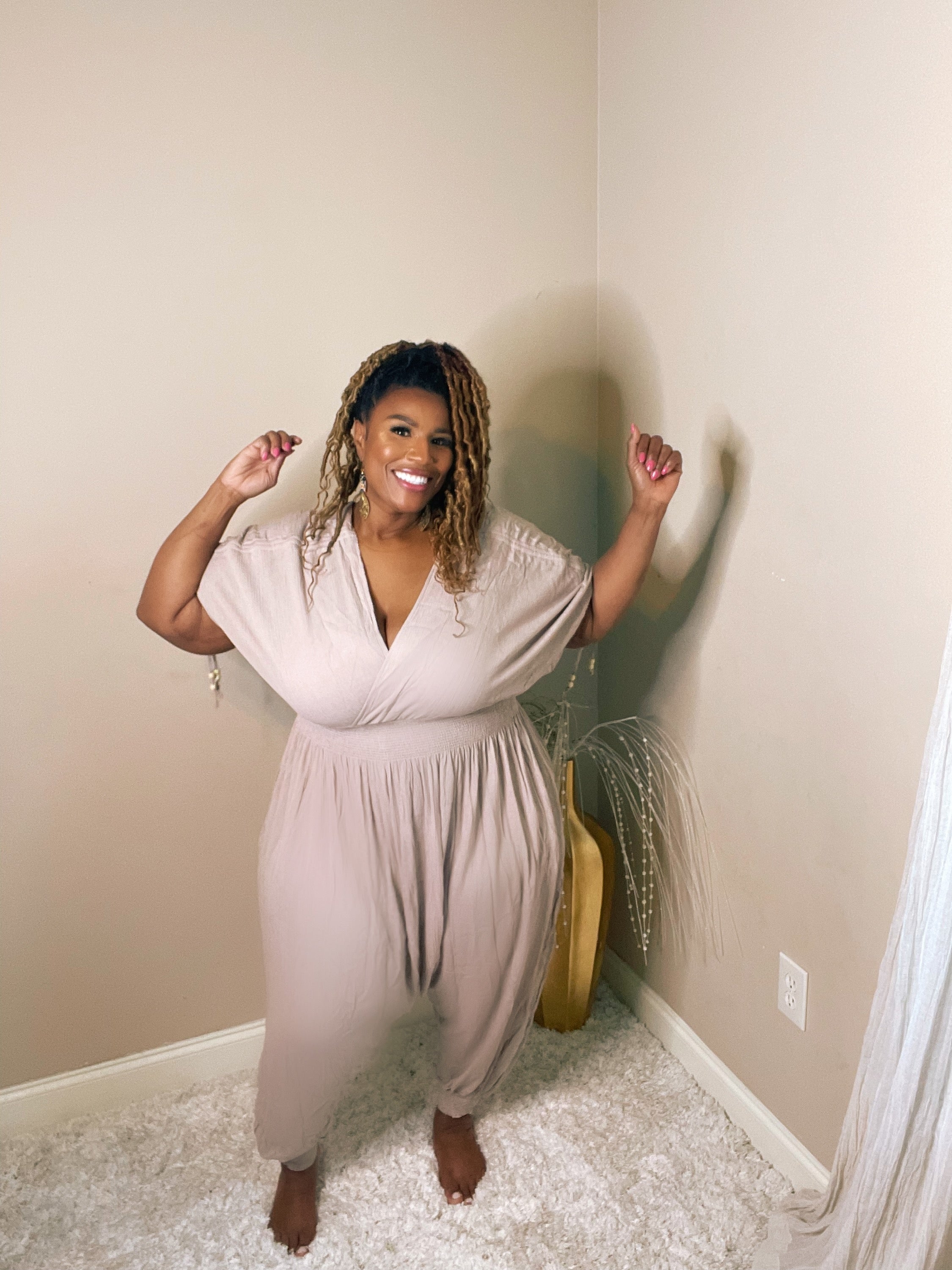 LoveSpell Jumpsuit  Taupe – My Charmed Curves