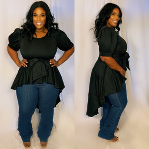 Black Puff Sleeve Top (High/Low hemline)